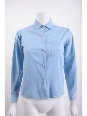 Vintage Girl Scouts Brownie Blouse Shirt Top Size 10 Blue Long Sleeve 90s